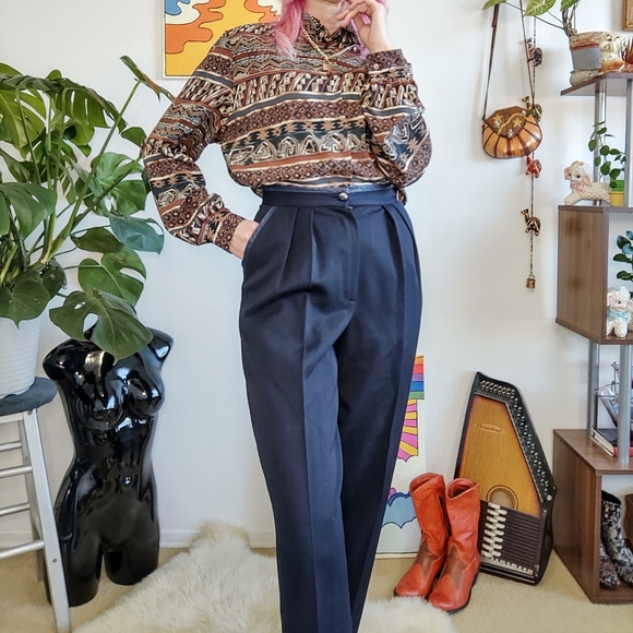 Vintage Wool Pants with "Leather" trim - Picture 4 of 12